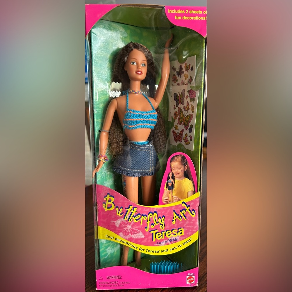 Mattel Butterfly Art Teresa Doll with Colorful Top and Denim Skirt